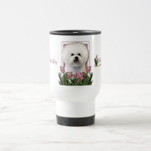 Caneca Térmica Dia das mães - tulipas cor-de-rosa - Bichon Frise