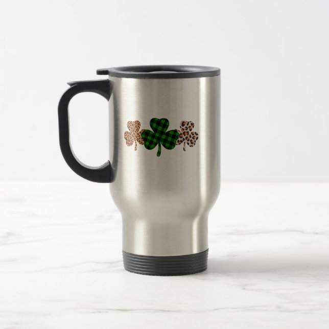 Caneca Térmica Dia de São Patrício Lucky Irish Green Xadrez Shamr (Esquerda)