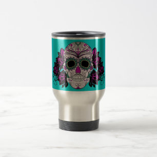 Caneca Térmica Dia do crânio inoperante do açúcar com rosas