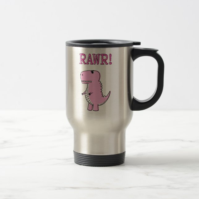 Caneca Térmica Dinossauro T-Rex, Cartoon Rosa, Bonito E Irritado (Direita)