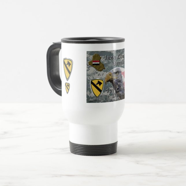 Caneca Térmica Divisão de Cavalaria da rua - Veterano do Iraque (Frente Esquerda)