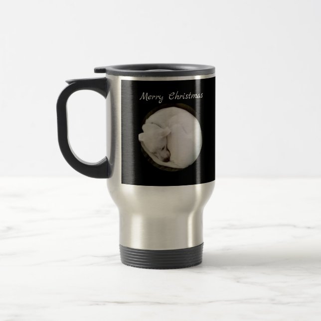 Caneca Térmica Docinho Enrolado Cachorro Branco Um Natal Pacífico (Esquerda)