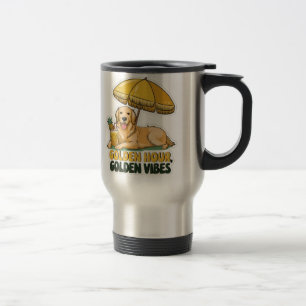 Caneca Térmica Dog Beach Sticker Ouro Retriever com Pina