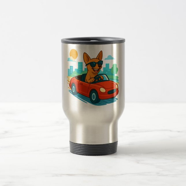Caneca Térmica Dog Driving Red Car Cartoon Travel Mug (Centro)