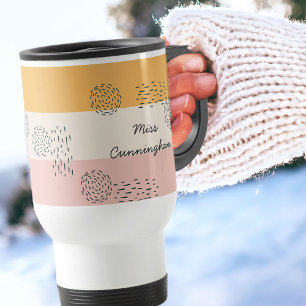 Caneca Térmica Doodle Abstrato Bloco de Cor Ocre Creme Bege
