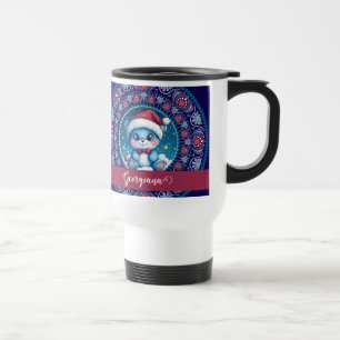 Caneca Térmica Dot do Urso Kawaii Personalizado de Natal Mandala