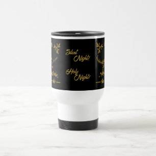 Caneca Térmica Dourada Glitter Feliz Natal, Papai Noel