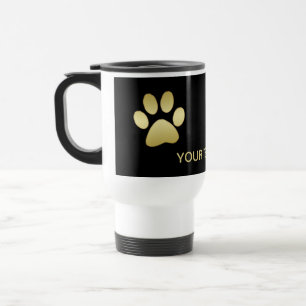 Caneca Térmica Dourada pata de cão brilhante sobre fundo negro