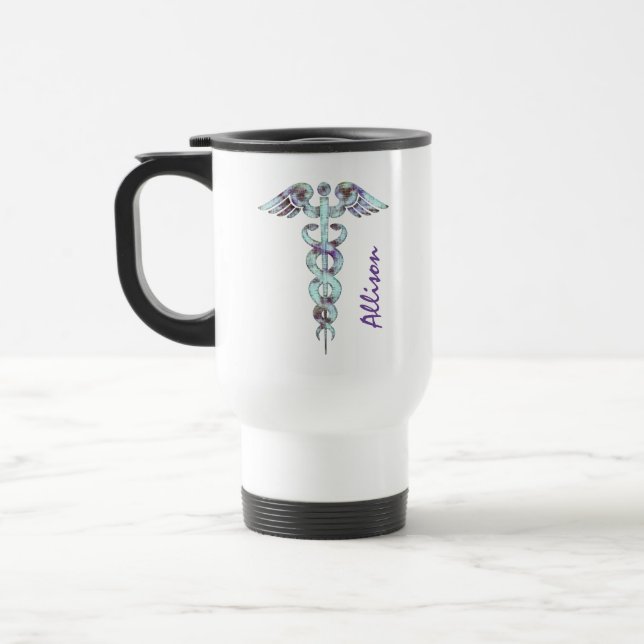 Caneca Térmica Doutor Médico Roxo Caduceus Personalized da (Esquerda)