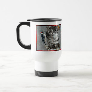 Caneca Térmica Downy Woodpecker em Neve - Foto Original