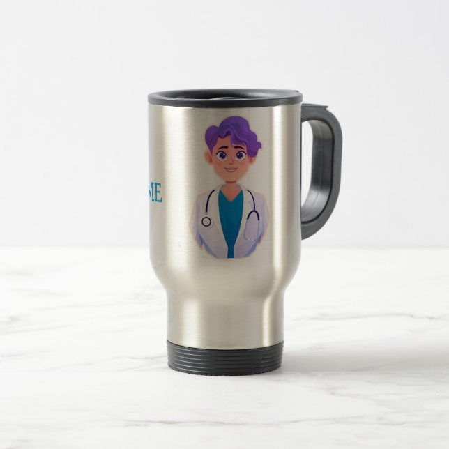 Caneca Térmica Dr. Personalizado (Seu Nome) PhD Graduação Café Mu (Frente Esquerda)