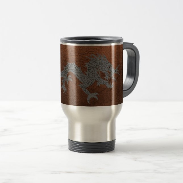 Caneca Térmica Dragão butanês em couro (Frente Esquerda)