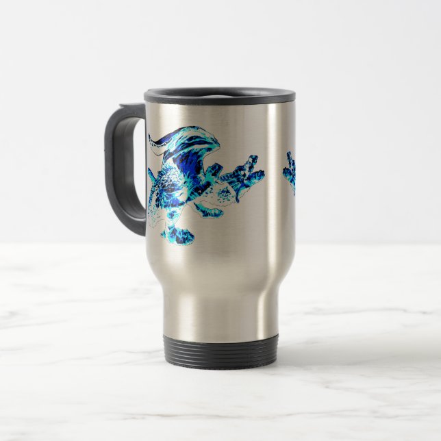 Caneca Térmica Dragão de Gelo Azul Fantasia Criatura Isolada (Frente Esquerda)