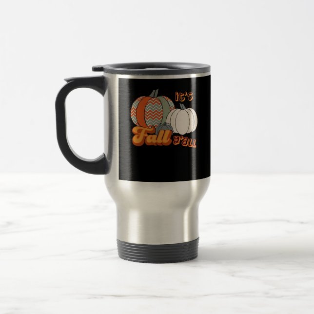 Caneca Térmica É Fall Y'all, Funny Pumpkins Chevron Pattern (Esquerda)