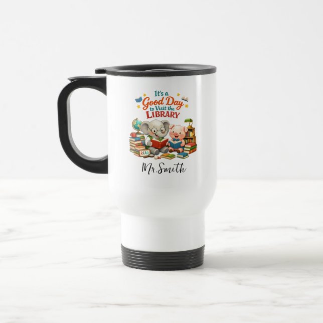 Caneca Térmica É um Bom Dia para Visitar a Biblioteca | Personali (Esquerda)