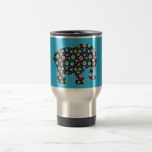 Caneca Térmica Elefante bonito com Flor Azul (Centro)