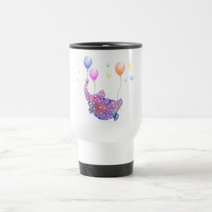 Caneca Térmica Elefante Voando com Balões Engraçado Viajar Mug