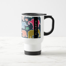 Caneca Térmica Elefantes Coloridos, Padrão Elefante, Seu Nome