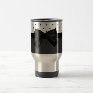 Caneca Térmica Elefantes Fofos Adoráveis, Bolinhas, Laço Preto