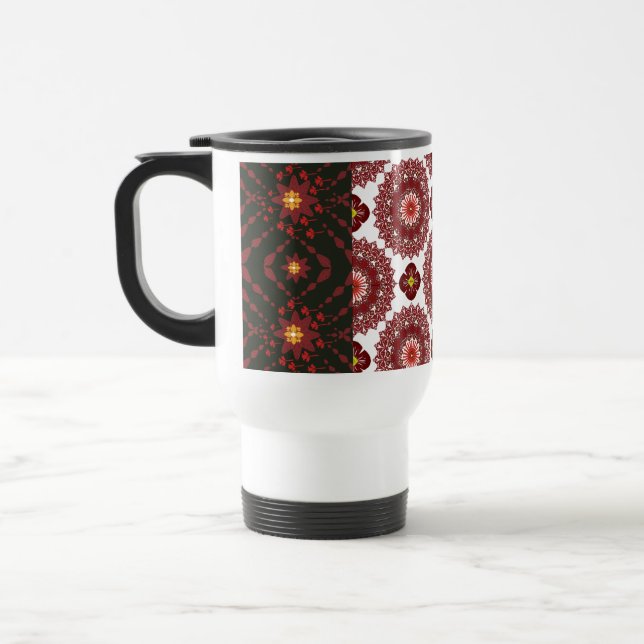 Caneca Térmica Elegant Dark Red Mandala Geometric Travel Mug – In (Esquerda)