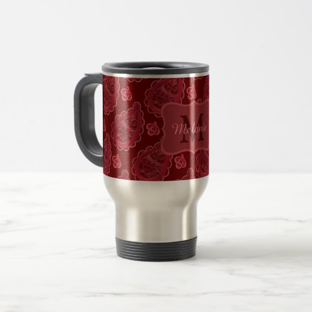Caneca Térmica Elegante Burgundy Paisley Pattern Personalizado (Frente Esquerda)