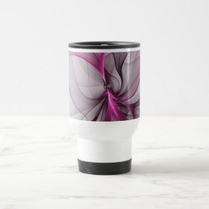 Caneca Térmica Elegante Caos Moderno, Abstrato, Arte Fractal Rosa