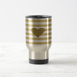 Caneca Térmica Elegante Chique Coração de Brilho Dourado Falso em