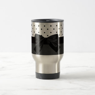 Caneca Térmica Elegante Estiloso Preto, Pontos Brancos Pretos-Laç