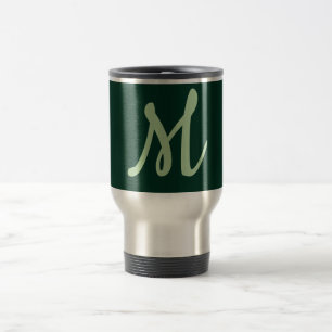 Caneca Térmica Elegante Moderno Nome Próprio Monograma Verde Escu