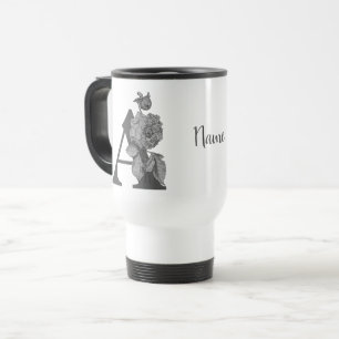 Caneca Térmica Elegante Peônia Prata Monograma Inicial Nome A