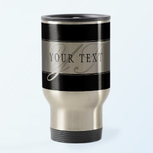 Caneca Térmica Elegante Roteiro de Monograma Editável Preto