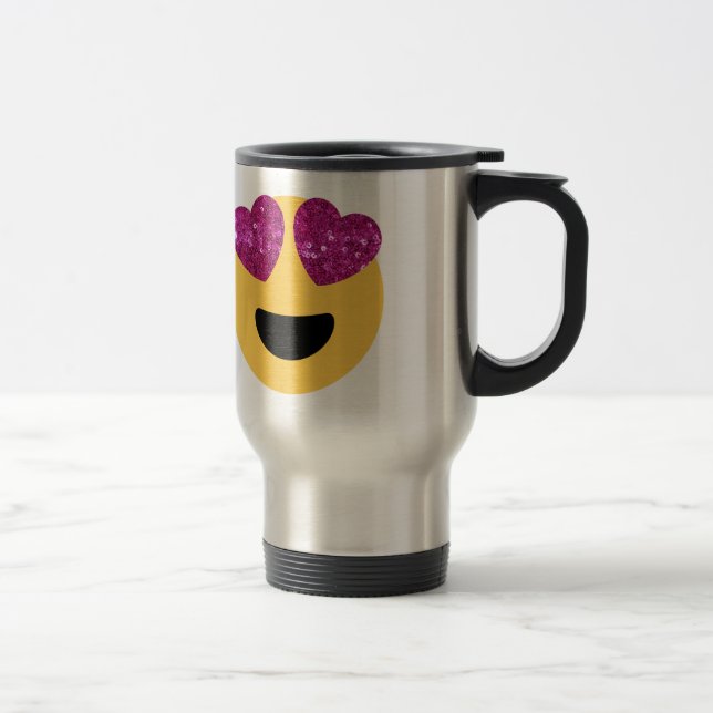 Caneca Térmica emoji do olho do coração com brilho (Direita)