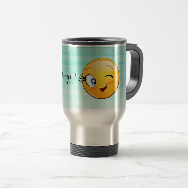 Caneca Térmica Emoji Vencendo Adorável Seja feliz sempre (Frente Esquerda)
