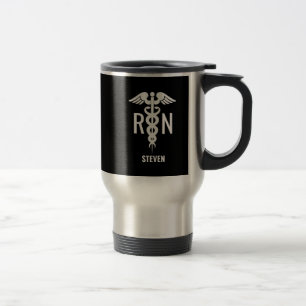Caneca Térmica Enfermeira Caduceus Médica Preta Registrada Perso