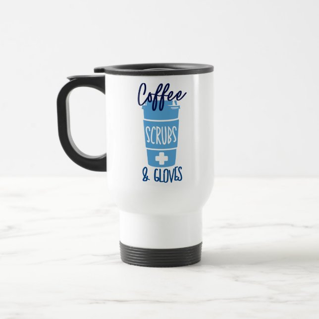 Caneca Térmica Enfermeira Café Esfoliantes e Luvas  (Esquerda)