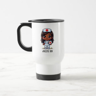 Caneca Térmica Enfermeira Negra de Manga Bonita Cabelo Vermelho e