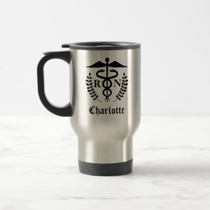 Caneca Térmica Enfermeira Registrada Caduceu Simples Preto e Bran