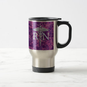 Caneca Térmica Enfermeira Registrada RN Silver Caduceus em Pink C