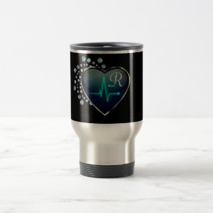 Caneca Térmica Enfermeiro EKG joia cardíaca azul-prateado preto
