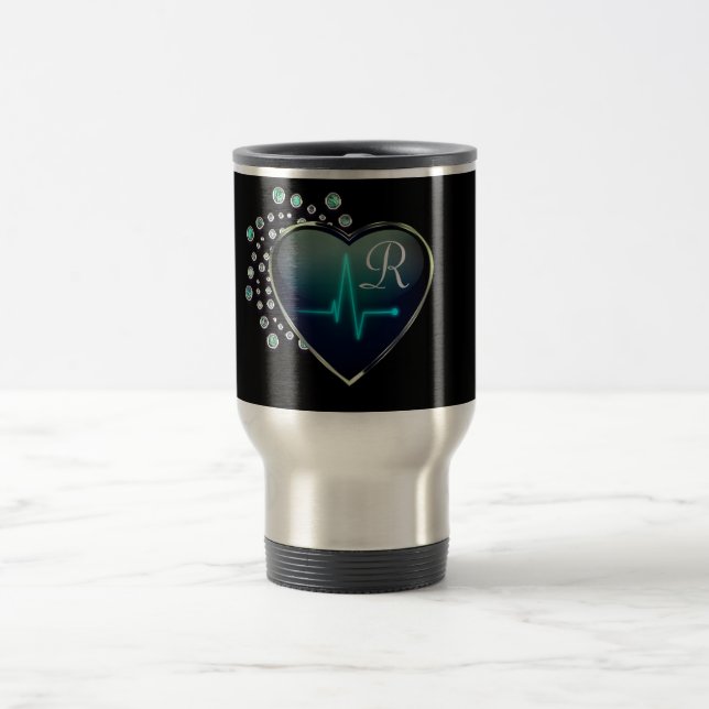 Caneca Térmica Enfermeiro EKG joia cardíaca azul-prateado preto (Centro)