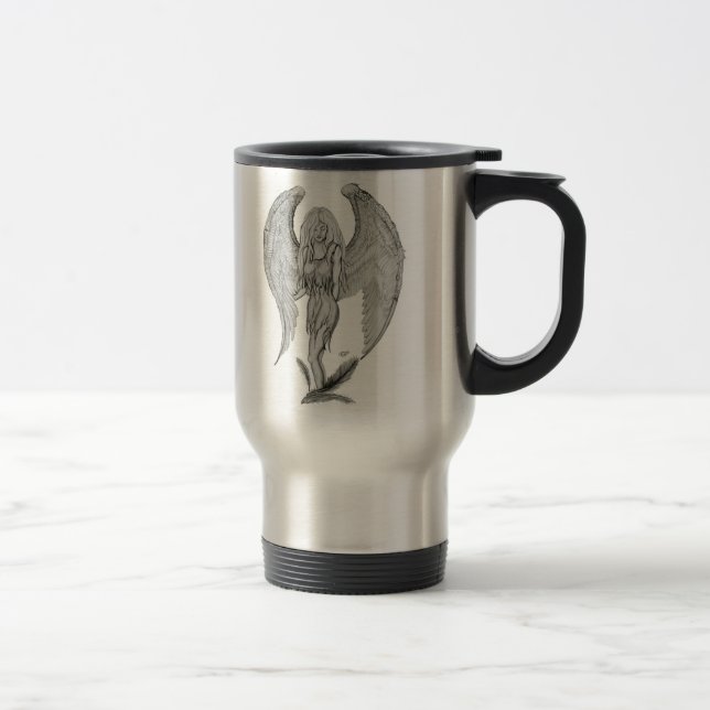 Caneca Térmica Engel Bleistiftzeichnung Design preto e branco (Direita)