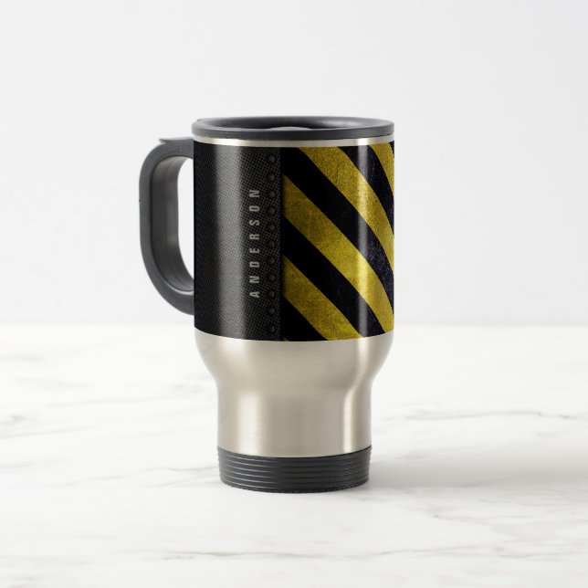 Caneca Térmica Engenheiro de Construção de faixas de perigo amare (Frente Esquerda)