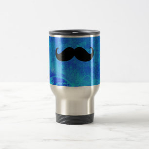 Caneca Térmica Engraçado bigode preto no fundo azul de Vintage