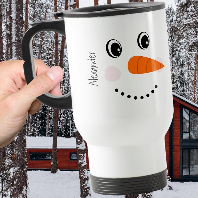 Caneca Térmica Engraçado Rosto Feliz Snowman Natal Quente Coco Do (Criador carregado)
