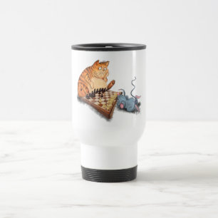 Caneca Térmica Engraçado Viajar Mug com Gato e Rato Jogando Xadre