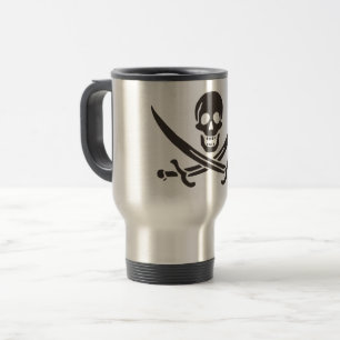 Caneca Térmica Espadas de crânio de obsidiana Bandeira pirata de 