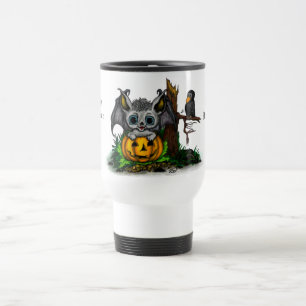 Caneca Térmica Esperando o Halloween, Cute Bat e Raven