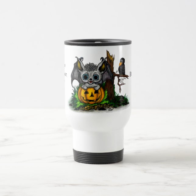Caneca Térmica Esperando o Halloween, Cute Bat e Raven (Centro)