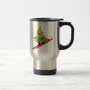Caneca Térmica Esportes em neve com pinheiro de esqui e árvores