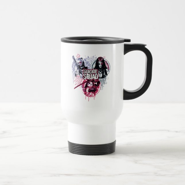 Caneca Térmica Esquadrão Suicida | Crachás de Grafite de Garotas- (Direita)